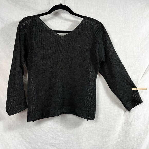 Vintage Michael Simon Linen Viscose Loose Knit Sweater Womens S Cropped V-Neck - Picture 1 of 8